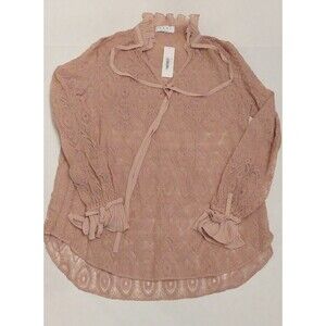 NWT Elvi Sz 14 UK SZ 18 Lace Long Sleeve Tunic New Nude Blush victorian blouse
